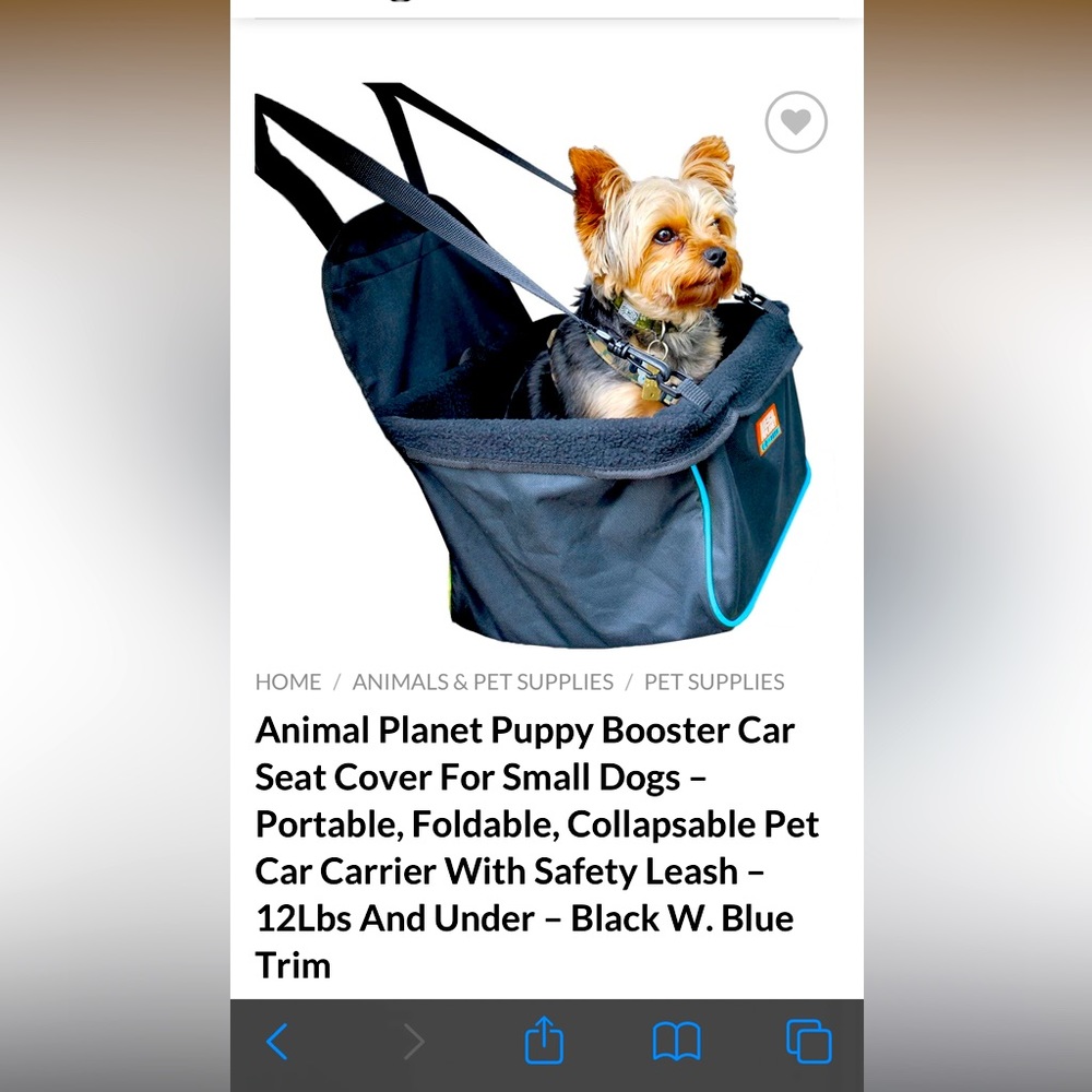 Animal Planet Puppy Booster Car seat cover for a small dog.